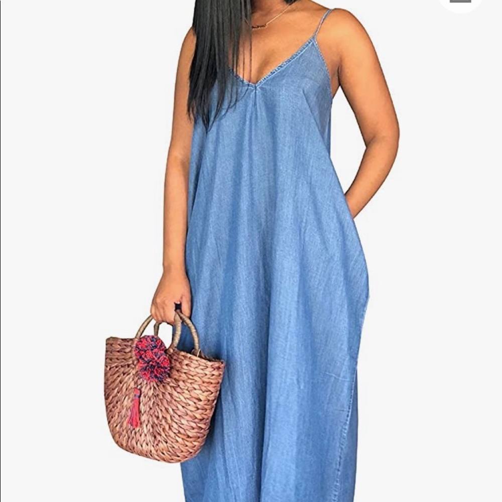Denim Spaghetti Strap Maxi Dress